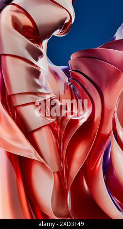 This abstract image features a 3D visualization of flowing car paint in vibrant shades of red and purple, creating a liquid-like appearance with a glo Stock Photo