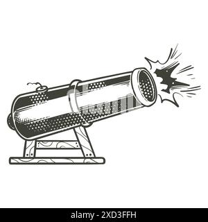 cannon hand drawn doodle vintage drawing in black white vintage style. Pirates equipment concept vector illustration. Stock Vector