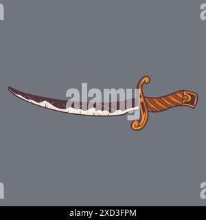sword hand drawn doodle vintage drawing in colorful style. Pirates equipment concept vector illustration. Stock Vector