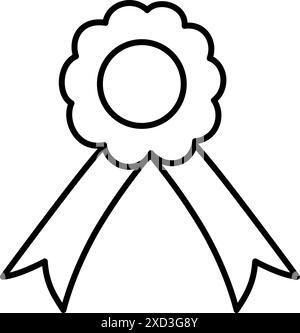 Winner badge icon, award ribbon rosette. Champion medal in doodle style. Award with a rosette for first place in competitions, guarantee of product qu Stock Vector