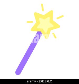 Magic wand with sparkling star on top, childrens magic element in kawaii cartoon style, vector illustration Stock Vector