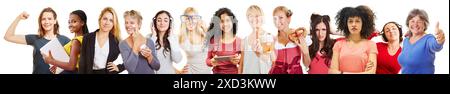 Panorama collage of adult women in work and leisure with various gestures and poses Stock Photo
