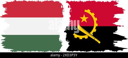 Angola and Hungary grunge flags connection, vector Stock Vector