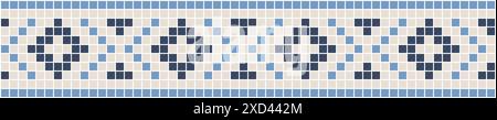Folklore seamless mosaic border with a abstract geometric pattern. Pixel style. Isolated vector illustration. Stock Vector