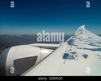 Flight safety, aircraft wing repaired with adhesive tape, Dreamliner Boeing 787 Stock Photo