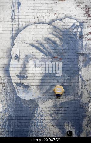 Banksy Mural, The girl with the pierced eardrum (2014), Bristol, Great Britain Stock Photo