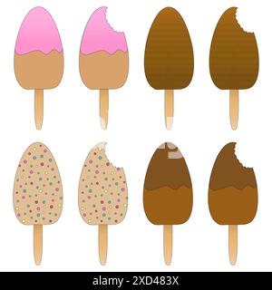 A delightful set of vector illustrations featuring colorful ice cream popsicles, perfect for summertime designs and creative projects. Stock Vector