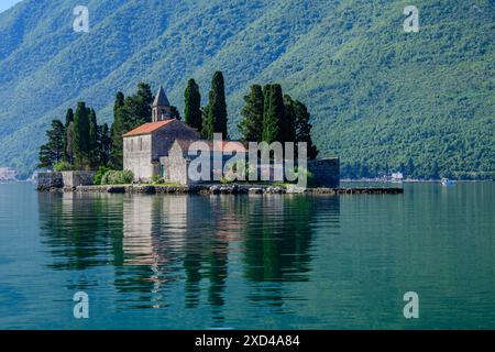 Perast islands in the Bay of Kotor Stock Photo