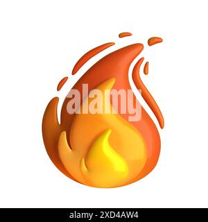 High-quality 3D fire flame icon, isolated on white background. Vibrant, realistic, and detailed vector illustration. Perfect for digital design, apps Stock Vector