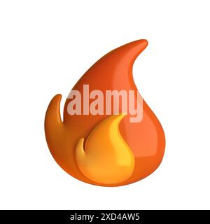 High-quality 3D fire flame icon, isolated on white background. Vibrant, realistic, and detailed vector illustration. Perfect for digital design, apps Stock Vector