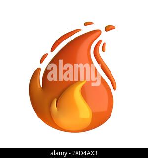 High-quality 3D fire flame icon, isolated on white background. Vibrant, realistic, and detailed vector illustration. Perfect for digital design, apps Stock Vector