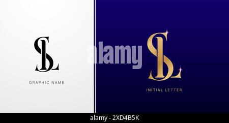 Initial letter SL or LS logo with gold and blue color for business and company identity, business cards elements, branding company identity Stock Vector