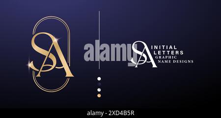 SA alphabet letter logos gold color with rounded corners creative company icon design template isolated for business cards, branding ads campaigns Stock Vector