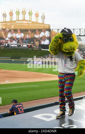 Chicago White Sox mascot Southpaw, left, and Chicago Bulls mascot Benny, right, stand together