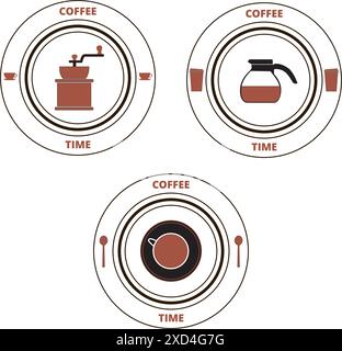 Brown coffee time round banners on a white background Stock Vector