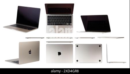 New York, USA - June 15, 2024: New fold color Macbook air 13 different view isolated on white studio background Stock Photo