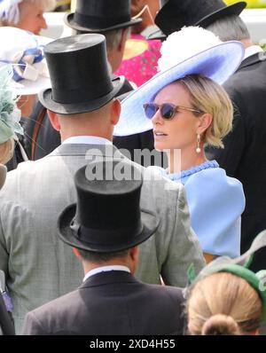 Zara Tindall (right) speaks with husband Mike Tindall (left) on day three of Royal Ascot at Ascot Racecourse, Berkshire. Picture date: Thursday June 20, 2024. Stock Photo