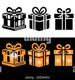 Gift box icon set. Gift box signs Line and silhouette style. Vector illustration Stock Vector