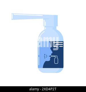 Spray for sore throat. Disease, woman silhouette, pain point. Vector illustration in flat style. Inflammation of the oropharynx, soreness. Medicine fo Stock Vector