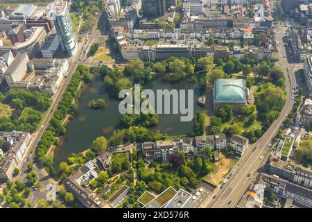 Aerial view, Ständehaus Museum in Ständehauspark, with Schwanenspiegel and Kaiserteich, River Düssel, Unterbilk, Düsseldorf, Rhineland, North Rhine-We Stock Photo