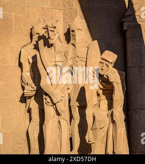 Sculptures of the Passion Facade of the Sagrada Família, made by Josep Maria Subirachs (Barcelona, Catalonia, Spain) ESP: Esculturas Fachada de Pasión Stock Photo