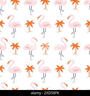 Pink Flamingo Birds Seamless Pattern Background Stock Vector