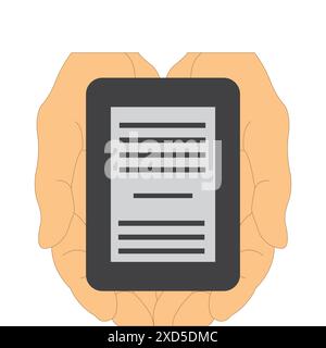 Hands holding an e-reader device for ebooks Stock Vector