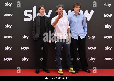 Elia Nuzzolo, Sydney Sibilia, and Matteo Giuggioli are attending the Photocall SKY Program at Barberini Palace in Rome, Italy, on July 19, 2024 (Photo by Domenico Cippitelli/NurPhoto). Stock Photo