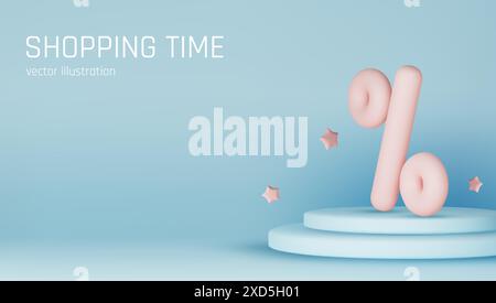 Percent sign. Percentage, discount, sale, promotion concept. 3d vector icon illustration. Stock Vector