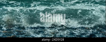 Abstract Natural Background Water Bubbling Sea Foam Splash Waves Energy Power Strength Intensity. Stock Photo