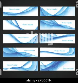 collection headers with blue waves Stock Vector