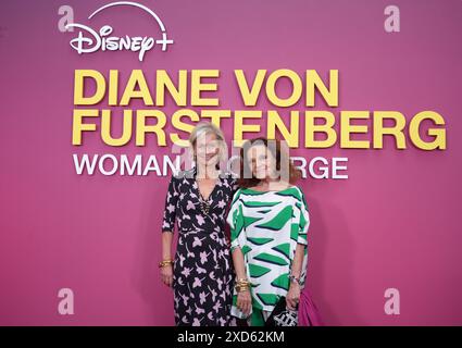 Zanny Minton Beddoes, editor-in-chief for The Economist, and Diane von Furstenberg arriving for the UK premiere of Disney+'s Diane von Furstenberg: Woman in Charge at BAFTA in London. Picture date: Thursday June 20, 2024. Stock Photo