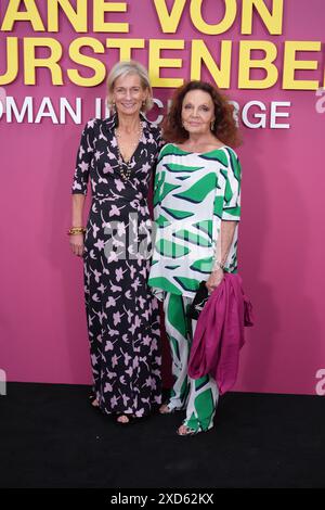 Zanny Minton Beddoes, editor-in-chief for The Economist, and Diane von Furstenberg arriving for the UK premiere of Disney+'s Diane von Furstenberg: Woman in Charge at BAFTA in London. Picture date: Thursday June 20, 2024. Stock Photo