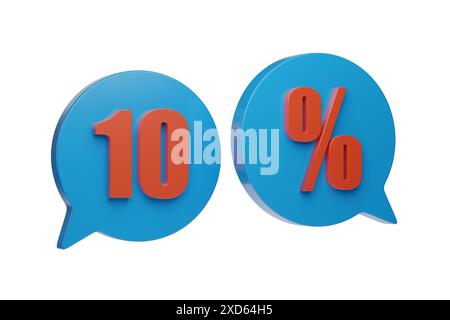 10 percent speech balloons isolated on white background. 3d illustration. Stock Photo