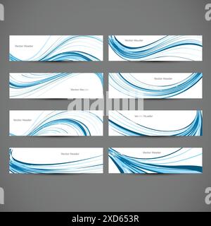 header collection with blue waves Stock Vector