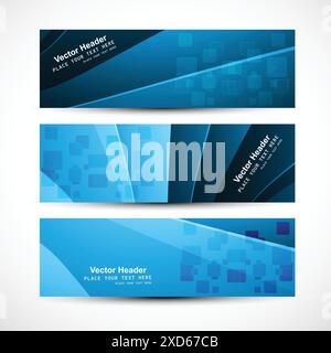 headers collection blue tones vector design illustration Stock Vector