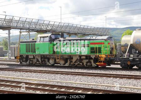 Gallivare, Sweden - June 17, 2024: Green Cargo diesel electric locomotive class Td. Stock Photo