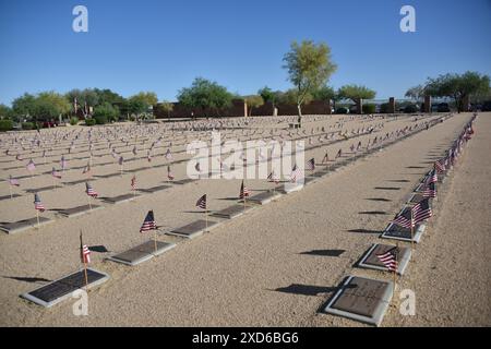 Phoenix, AZ., U.S.A. May 27, 2034. National Memorial Cemetery. United States Military Service Crest and Tartans. Stock Photo