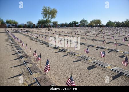 Phoenix, AZ., U.S.A. May 27, 2034. National Memorial Cemetery. United States Military Service Crest and Tartans. Stock Photo