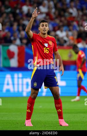 Gelsenkirchen, Germany. 20th June, 2024. Rodrigo Hernandez Cascante Rodri of Spain gestures during the Euro 2024 Group Stage B football match between Spain and Italy at Arena AufSchalke Stadium in Gelsenkirchen (Germany), June 20th, 2024. Credit: Insidefoto di andrea staccioli/Alamy Live News Stock Photo