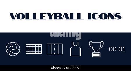 Volleyball line icons set vector. Line Volleyball sports icons illustration. Volleyball icons Stock Vector