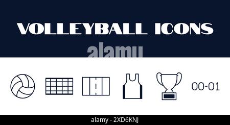 Volleyball line icons set vector. Line Volleyball sports icons illustration. Volleyball icons Stock Vector