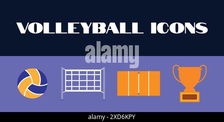 Volleyball icons set vector. Volleyball sports icons illustration. Volleyball icons Stock Vector