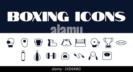 Boxing line icons set vector. Line Boxing sports icon illustration. Boxing icons vector. Boxing element icon Stock Vector