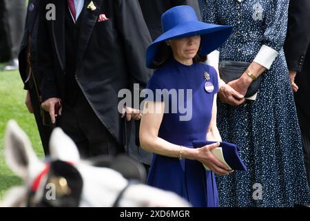 Ascot, UK. 20th June, 2024. Lady Sarah Chatto, the daughter of the late Princess Margaret, attends Ladies Day at Royal Ascot, Ascot Racecourse, Berkshire. Credit: Maureen McLean/Alamy Live News Stock Photo