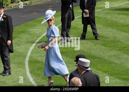 Ascot, UK. 20th June, 2024. Zara Tindall attends Royal Ascot on Ladies Day at Ascot Racecourse in Berkshire. Credit: Maureen McLean/Alamy Live News Stock Photo