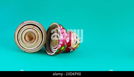 Matryoshka, view of the different pieces that make up the group of Russian dolls Stock Photo