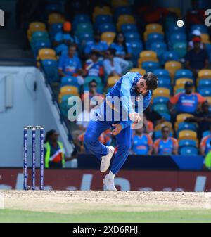 June 20, 2024, Bridge Town, Barbados, New York, West Indies: Afghanistan's RASHID KHAN Bowling in action during the ICC Men's Cricket T20 World Cup 2024 43rd Match Super 8 Group 1 India v Afghanistan at Kensington Oval. India wins to beat Afghanistan by 47 Runs. (Credit Image: © Seshadri Sukumar/ZUMA Press Wire) EDITORIAL USAGE ONLY! Not for Commercial USAGE! Stock Photo