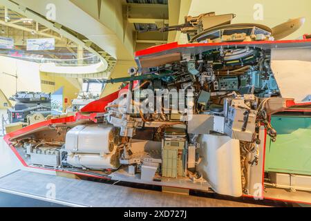 Royal Tank Museum, Amman, Jordan - May 4, 2024: detailed interior mechanics of an old Chieftain tank on display at the Royal Tank Museum of Jordan Stock Photo