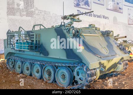 Royal Tank Museum, Amman, Jordan - May 4, 2024: American M113 armored personnel carrier from the 1950s cold war era exhibited at the Royal Tank Museum Stock Photo